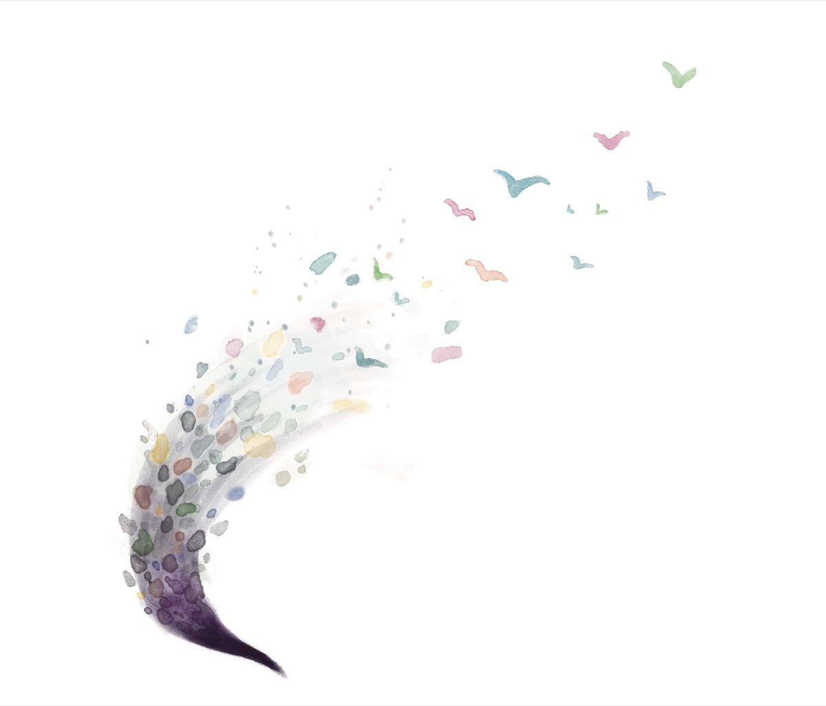 Colour lifts into birds and scatters across the sky.